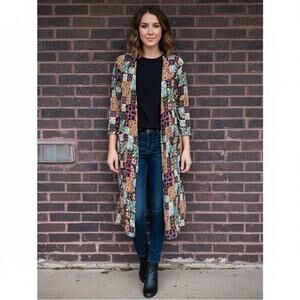 LuLaRoe Sarah Multicolor Stained Glass Moroccan Mosaic Duster Open Cardigan XS